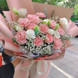 花与千寻粉玫瑰绣球花束生日礼物欧式花束全国同城门店配送 康乃馨玫瑰花束