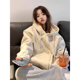 吉闲 卫衣女春秋款2024新款辣妹拉链连帽开衫百搭时尚纯欲风薄款外套 白灰【加绒款】 XL