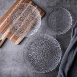 乐艾瑾北欧ins风冰花玻璃小吃盘沙拉水果点心盘刻花酒吧KTV玻璃透明盘子 10英寸【口径24cm-2只装】