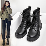 ZHR马丁靴女英伦风百搭厚底短靴女经典简约高帮女靴 ES08黑色37 
