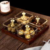 康丰（KANGFENG） 玻璃水果盘家用客厅果盘茶几干果盘干果盒高档托盘干果收纳盒 实木托盘+描金边果盘4个【带盖】