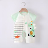 缤丽猫 婴儿连体衣夏季宝宝新生儿衣服纯棉短袖哈衣爬服空调服薄款夏装 短袖连体衣-条纹恐龙绿色 80cm