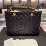 【99新】香奈儿Chanel GST PST CF女包黑金黑银 荔枝皮 手提 单肩女士手袋 闲置未使用黑金