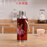 梵育暖壶小号热水瓶小型怀旧复古暖水壶老式玻璃内胆保温瓶家用小暖壶 红色 1200ml