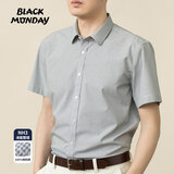 BLACKMONDAY纯棉格子衬衫男短袖薄款全棉液氨抗皱免烫男士正装商务休闲衬衣