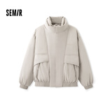 森马棉服男设计感假两件冬外套厚款保暖立领棉衣绣花107824112103