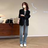 GARNUO黑色小西装外套女小个子2026春秋新款韩系炸街高级感气质休闲西服 黑色 M【101-110斤】