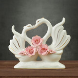 帕美居 欧式陶瓷天鹅摆件装饰品家居客厅酒柜电视柜创意乔迁开业结婚礼 大号纯情天鹅