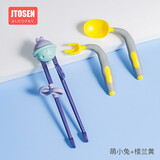 宝宝学吃饭训练勺子短把婴儿辅食弯头叉勺一岁可弯曲儿童餐具套装宝宝学习筷 学吃饭练习筷 萌小兔学习筷+楼兰黄