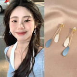 森汽蓝白撞色蚊香盘耳夹无耳洞女小众高级感艺术生耳坠森系小清新耳饰 E3711羽毛蚊香盘耳夹