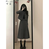 可茵（Keyin） 小香风连衣裙女装2024年新款秋冬套装女通勤百搭毛呢中长款裙子 上衣+裙子 M