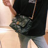 tushky品牌 新款云朵包小香风菱格链条包羊皮口盖包真皮女包单肩斜挎包 黑色-大号 羊皮