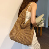 鸥咖诺 草编包女2025新款夏季海边度假沙滩单肩包森系大容量手工编织包 卡其色