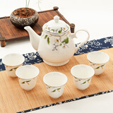 金岚玉骨瓷花茶壶泡瓷茶壶小壶沏茶壶凉水壶单壶小号家用水具 香榭丽舍-风铃杯5个玉兰壶 1300ml