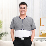 欣悟中老年人护肩男女士春夏季加厚肩周炎保暖纯棉护肩颈保暖披肩坎肩 蓝条格短袖圆领(四季款15-20°) 2XL（150-175斤）建议选大一码