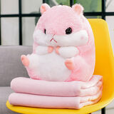 物枕居仓鼠抱枕被子两用办公室靠垫毯子午睡枕头被三合一睡觉神器二合一 粉红色 仓鼠抱枕+暖手+毯子(1*1.7米)