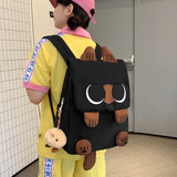 瑞潮书包初中女生高颜值小众搞怪卡通猫咪双肩包2025新款小学生女背包 黑色【挂件】