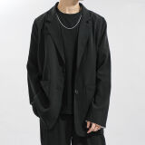 诗翁（shiweng）休闲外套西服男宽松韩版新款青少年学生潮流ins痞帅男士西装小单西雅痞潮 002黑色#(高质量) 2XL