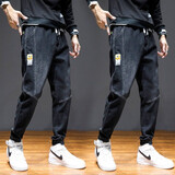 戈凡尔 春秋季男士牛仔裤 宽松微弹潮流运动九分裤休闲哈伦工装裤束脚裤 YD-901黑色+黑色 XL【(32-33码)体重125-140斤】