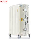 occa/鸥卡新款纯PC旅行箱女铝镁合金包角拉杆箱万向轮奶咖色行李箱子 奶油白 20英寸 （2锁扣）