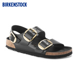 BIRKENSTOCK勃肯德国进口大扣女款牛皮革漆皮亮面Milano系踝凉鞋 黑色窄版1024211 36