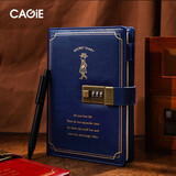 CAGIE日记本带锁密码本小学生精美笔记本可爱复古儿童成人密码锁记事本高颜值手账本本子送礼礼盒可定制 B6蓝色绅士-可刻字礼盒装