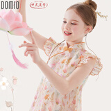 多妙屋女童连衣裙纯棉夏装儿童新中式旗袍裙子大童国风裙 W011粉橘 170 