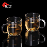 品一恒（PINYIHENG）带把玻璃小茶杯大容量家用透明品杯功夫茶具配件耐热品茗杯平底杯 60造型（两只装）（100ML）