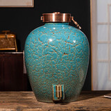 君翔景德镇陶瓷酒坛子家用密封10斤30斤50斤装高端存酒缸空瓶泡白酒罐 绿色高温窑变酒坛打孔 20斤装