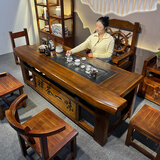 老船木茶桌椅组合家用客厅实木茶几套装办公室泡茶台一体烧水壶桌 1.6米桌+4靠背椅1船舵椅