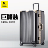 USHOW  TRAVEL德系大容量旅行箱34/32/30/28/26英寸航空托运箱三七分铝框行李箱 黑配香槟卡扣 34英寸