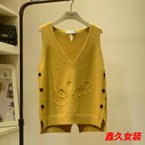 美安嘉品牌女装剪标撤柜春秋季针织马甲女坎肩v领背心毛线 黄色-外穿女马甲 均码 80-140斤可穿-外穿女马甲