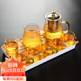 瓷牌茗茶具（cipaiming teaset） 透明玻璃茶具整套套装家用功夫茶壶茶杯会客泡茶器 金盖雅致六彩杯8件套+小长方盘