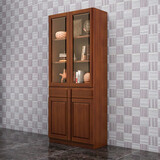 华日 家居简约中式实木两门书柜储物收纳现代中式书房家具柜 胡桃色 两门书柜