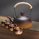 容山堂粗陶茶壶煮茶器茶具套装泡茶壶烧水壶电陶炉围炉煮茶碳炉酒精炉 粗陶祥云钮烧水壶品茗杯套装-1