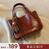 南风Chio2nd冬月童话真皮牛皮小托特包包女包秋冬红色手提单肩斜挎包 图片色【送小熊挂件】
