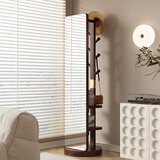 木樽实木挂钩衣帽架带穿衣镜卧室可旋转移动全身镜落地镜子一体挂衣架 旋转款 胡桃色(170*45*45cm)