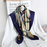 达芬奇密码新品真丝丝巾女桑蚕丝大方巾春秋百搭妈妈款披肩教师节礼物礼盒装 链条爱 仕蓝色