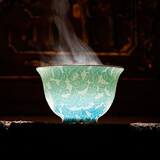 【羲鹤隐尧】羲鹤堂制景德镇陶瓷茶具全手工手绘粉彩描金轧道扒花渐变色单杯 品茗杯功夫茶杯套装泡茶三才碗 翠绿渐变蓝 75ml