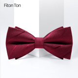 FitonTon男士领带正装商务西装衬衫工作结婚职业韩版休闲8cm领带礼盒装FTL0003 红色斜纹-领结双层 