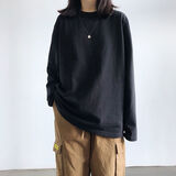 名格雅顿纯色打底衫女春秋新款长袖内搭上衣韩版宽松秋衣纯棉圆领T恤 黑色 L【建议100-120斤】