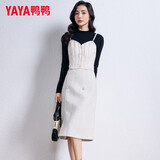 鸭鸭（YAYA）羽绒小马甲女打底2023年秋冬新款轻薄短款背心修身内搭羽绒服内胆 米白色（吊带马甲款） L (建议100-115斤)