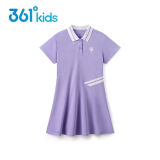 361°女童装针织连衣裙2024夏季新款中大童小学生翻领透气儿童休闲裙子 浅兰紫 130