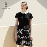 名师路印花连衣裙假两件春秋装新款优雅通勤职业女装显瘦碎花优雅套裙 TS2222122短黑白水墨印花90SS XL