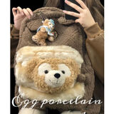 道花途2023秋冬新款拉德达菲水桶毛绒少女双肩包可爱书包 图片色 包包