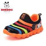 巴布豆（BOBDOG）毛毛虫童鞋男童春季新款儿童休闲运动鞋女宝宝鞋子 黑/焰火橙（镂空款） 22 适合脚长13.0cm