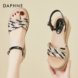 达芙妮水钻凉鞋女2025夏季新款坡跟厚底凉鞋露趾软皮防水台学生高跟女鞋 黑色 37