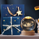 小妮秋水晶球小夜灯装饰摆件圣诞节礼物送男生女孩子生日儿童新年伴手礼 太阳系+圆形木底座+精美包装 无规格