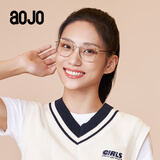 aojo  眼镜框架蓝光眼镜不规则 护眼电脑镜男女款 全框镜架 FAFUN9006 C03银色配0度防蓝光镜片