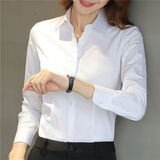 鸾姿白色衬衫女长袖职业衬衫正装工作服工装修身显瘦外穿打底衬衣 纯白长袖 XL 105-115斤